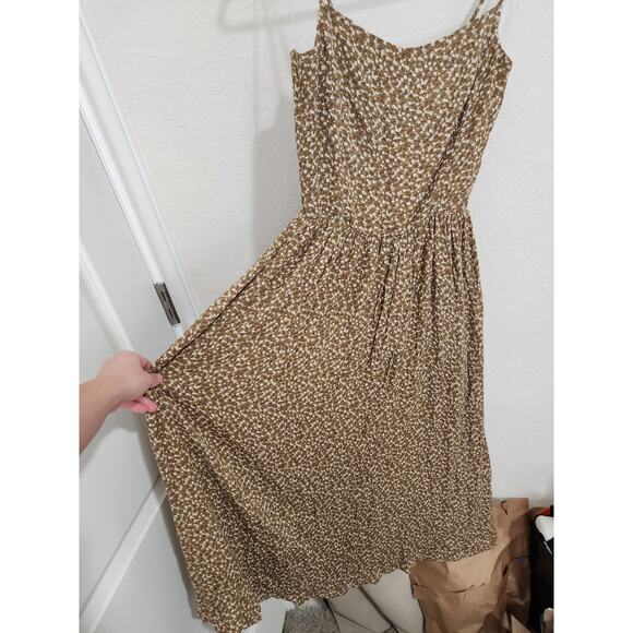 Sozy Aster Golden Brown Floral Stretchy Pocket Rayon Midi Dress Size M - Picture 3 of 6